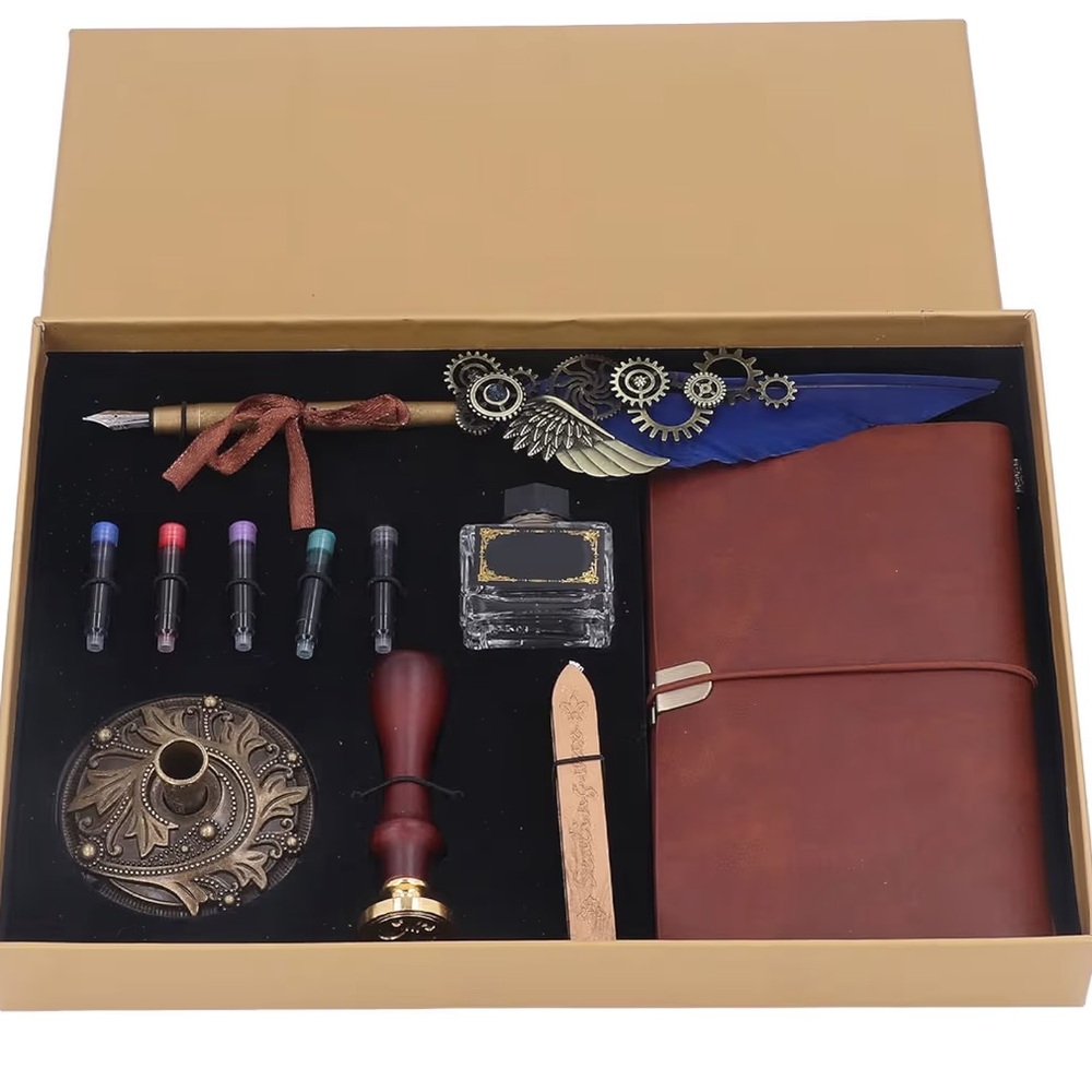 Feather Pen Calligraphy exquisite Vntg reto gift box set